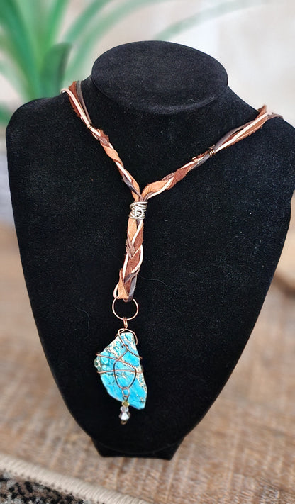 Turquoise Howlite Leather Strap Necklace