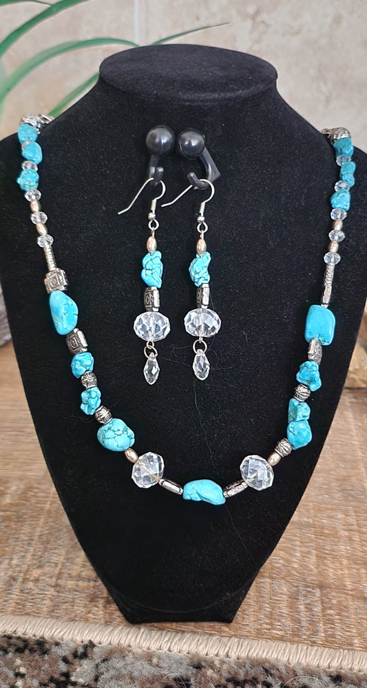 Turquoise Howlite Gemstone Necklace and Earring Set