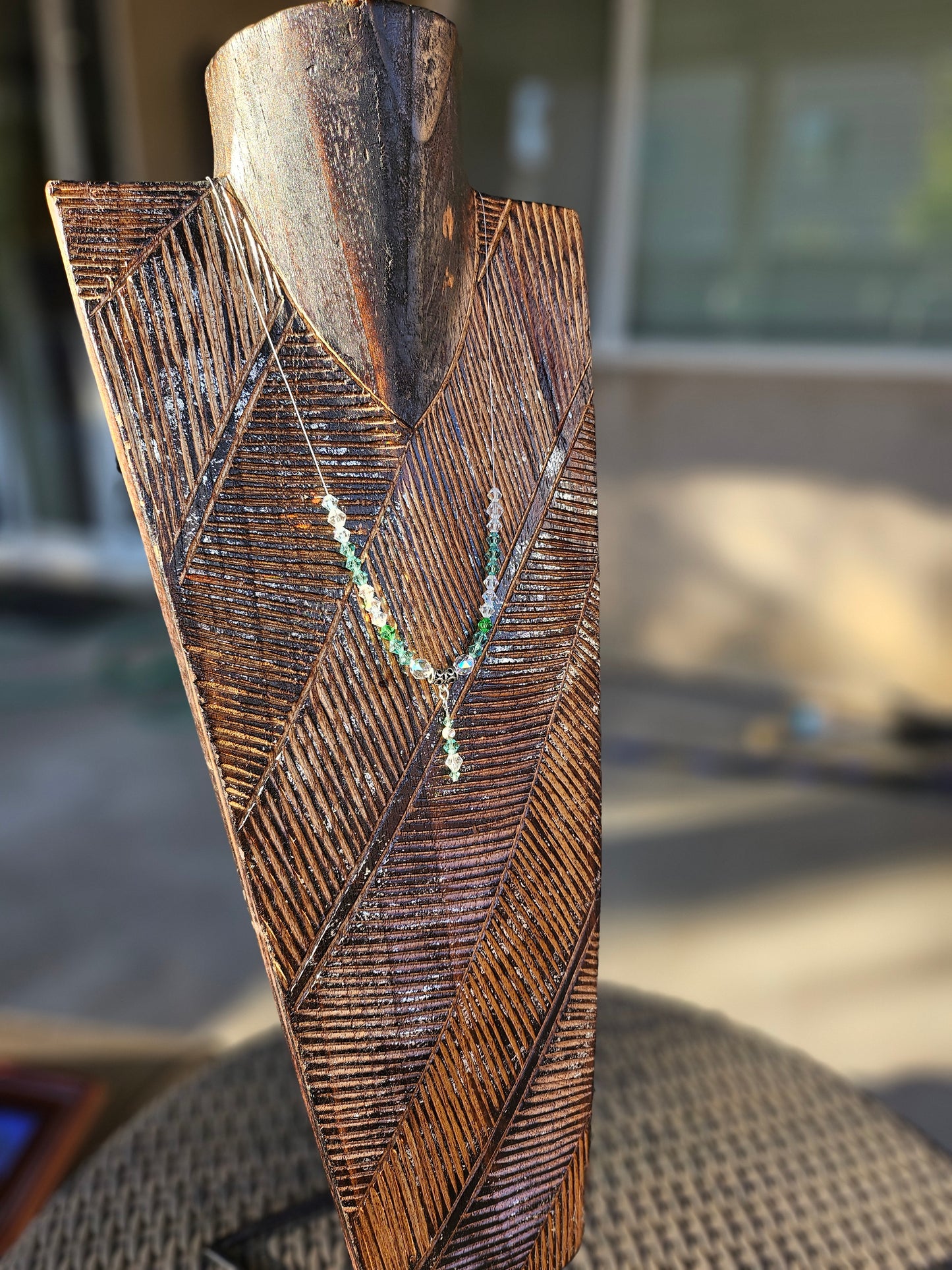 Green and Clear Crystal Floating Necklace/Earring Set