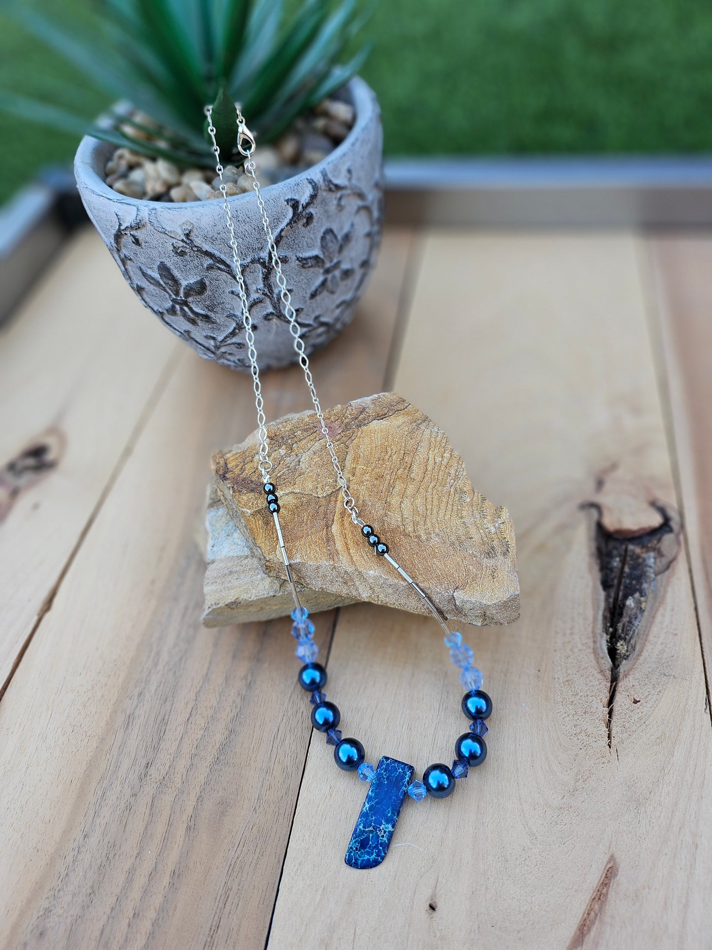 Blue Lapis Lazuli Drop Stone Necklace/Earring Set