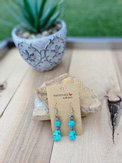 Turquoise Howlite and Wood Bead Necklace/Earring Set