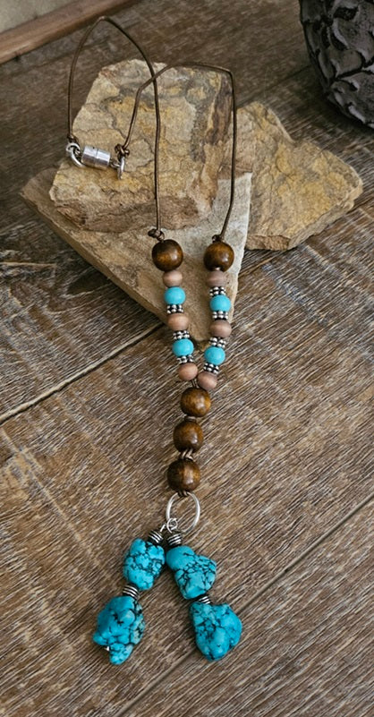 Turquoise Howlite and Wood Bead Necklace