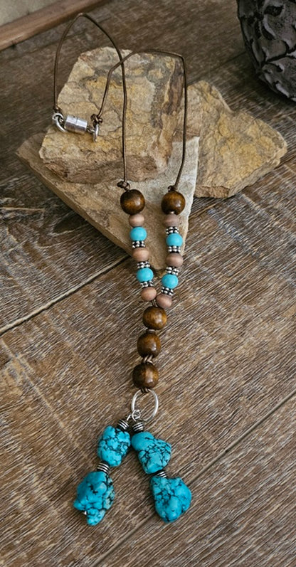 Turquoise Howlite and Wood Bead Necklace