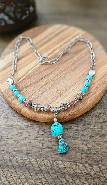 Turquoise Howlite and Wood Bead Necklace/Earring Set