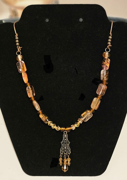 Amber Vintage Pendant Necklace/Earring Set