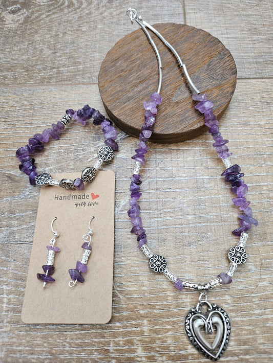 Amethyst Chip Necklace/Earrings/Bracelet Set